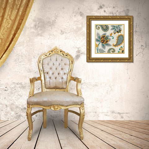 Decorative Nature II Turquoise Cream Gold Ornate Wood Framed Art Print with Double Matting by Pela Studio