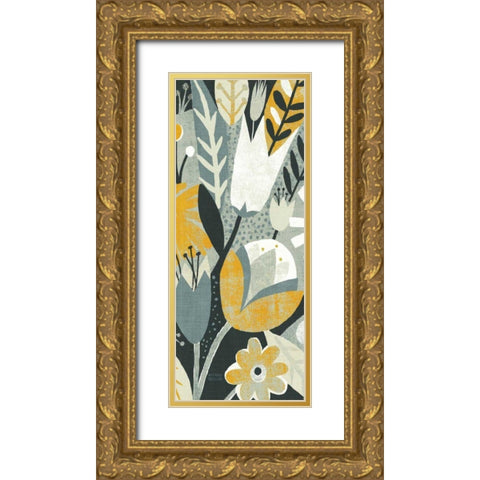 Vintage Bouquet Yellow Panel II Gold Ornate Wood Framed Art Print with Double Matting by Mullan, Michael