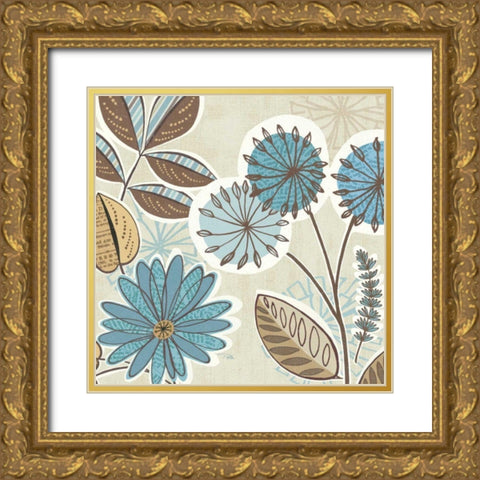 Funky Flowers V Gold Ornate Wood Framed Art Print with Double Matting by Pela Studio