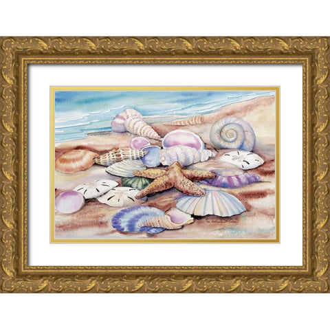 Seashells I Gold Ornate Wood Framed Art Print with Double Matting by McKenna, Kathleen Parr
