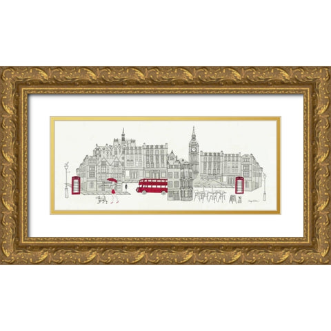 World Cafe Panel  I - London Red Gold Ornate Wood Framed Art Print with Double Matting by Tillmon, Avery