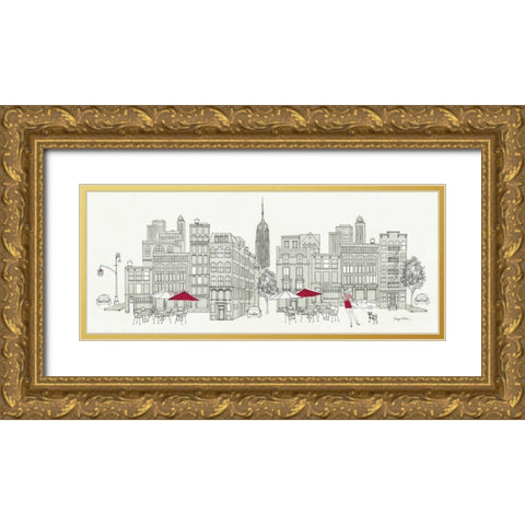 World Cafe Panel III - NYC Red Gold Ornate Wood Framed Art Print with Double Matting by Tillmon, Avery