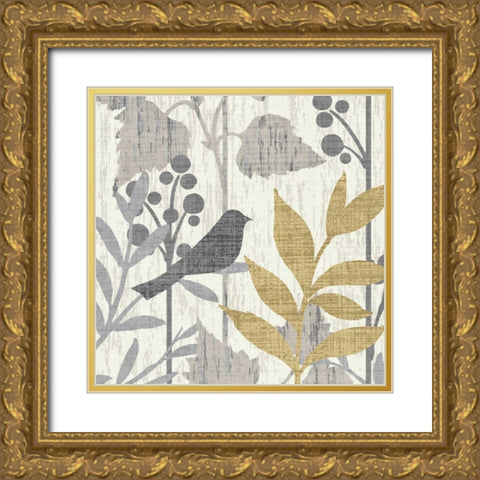 Garden Leaves Square V Gold Ornate Wood Framed Art Print with Double Matting by Wild Apple Portfolio
