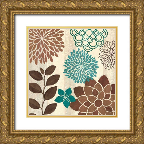 Abstract Garden Blue I Gold Ornate Wood Framed Art Print with Double Matting by Charron, Veronique