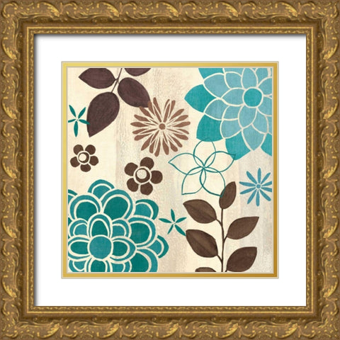 Abstract Garden Blue II Gold Ornate Wood Framed Art Print with Double Matting by Charron, Veronique