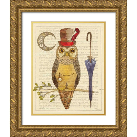 Steampunk Owl I Gold Ornate Wood Framed Art Print with Double Matting by DeNeige, Elyse