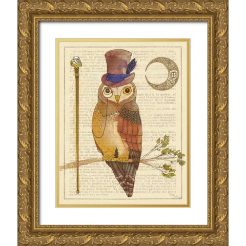 Steampunk Owl II Gold Ornate Wood Framed Art Print with Double Matting by DeNeige, Elyse