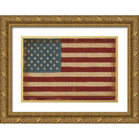 USA Strong Gold Ornate Wood Framed Art Print with Double Matting by Pela Studio