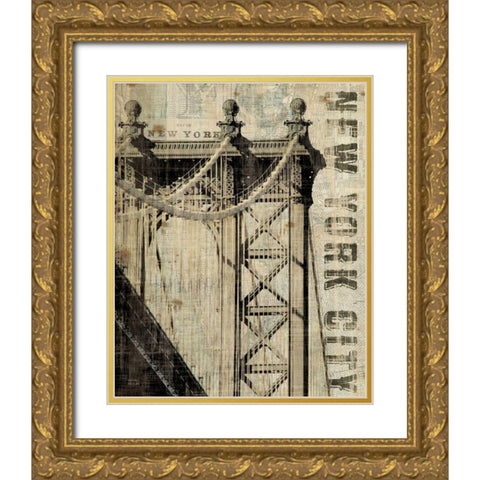 Vintage NY Manhattan Bridge Gold Ornate Wood Framed Art Print with Double Matting by Mullan, Michael