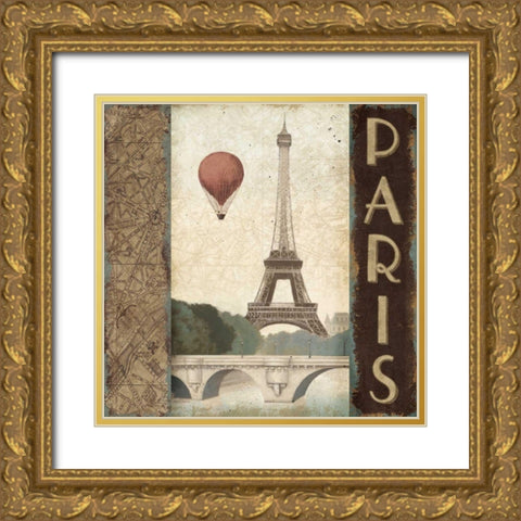 City Skyline Paris Vintage Square Gold Ornate Wood Framed Art Print with Double Matting by Fabiano, Marco