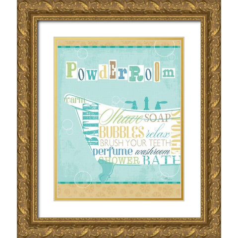 Bathroom Words Tub I Gold Ornate Wood Framed Art Print with Double Matting by Pela Studio