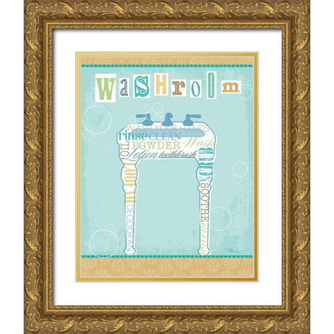 Bathroom Words Sink II Gold Ornate Wood Framed Art Print with Double Matting by Pela Studio