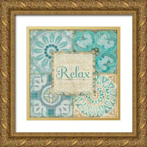 Ocean Tales Tile VI Gold Ornate Wood Framed Art Print with Double Matting by Pela Studio