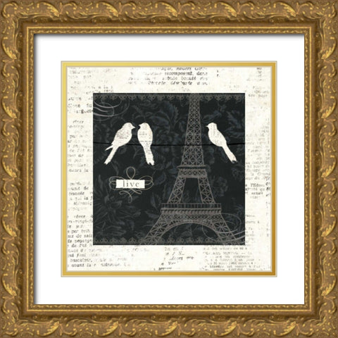 Love Paris I with Border Gold Ornate Wood Framed Art Print with Double Matting by Adams, Emily