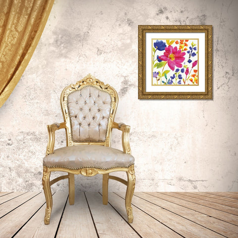 Floral Medley I Gold Ornate Wood Framed Art Print with Double Matting by Wild Apple Portfolio