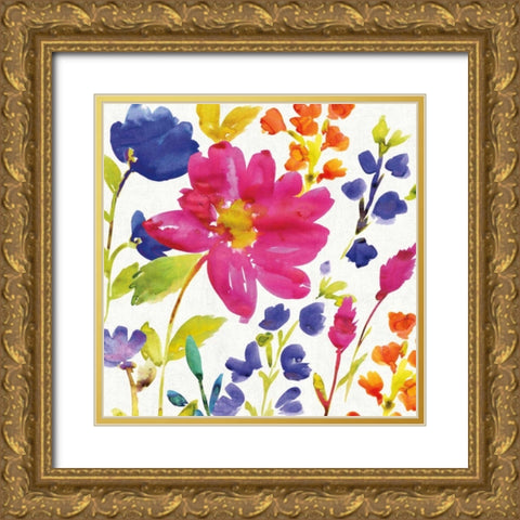 Floral Medley I Gold Ornate Wood Framed Art Print with Double Matting by Wild Apple Portfolio
