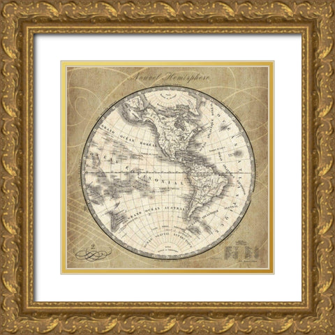 French World Map III Gold Ornate Wood Framed Art Print with Double Matting by Schlabach, Sue