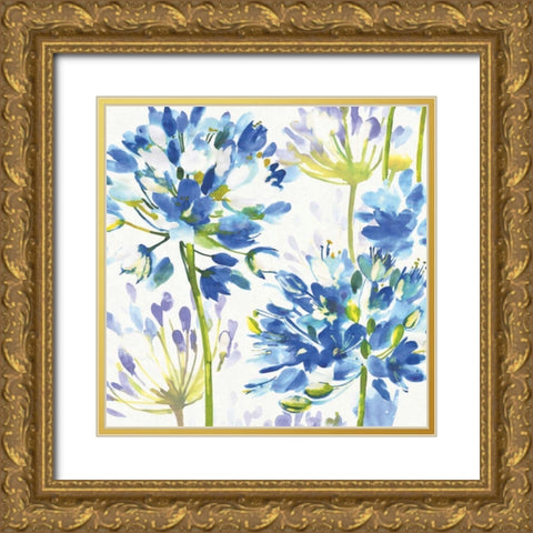 Blue Medley III Gold Ornate Wood Framed Art Print with Double Matting by Wild Apple Portfolio