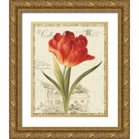 Garden View III - Red Tulip Gold Ornate Wood Framed Art Print with Double Matting by Audit, Lisa