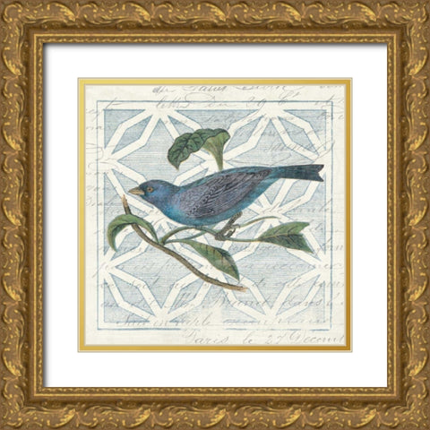 Monument Etching Tile II Blue Bird Gold Ornate Wood Framed Art Print with Double Matting by Wild Apple Portfolio
