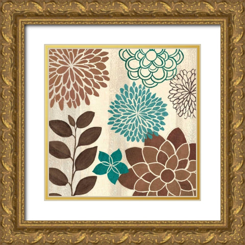 Abstract Garden Blue I Gold Ornate Wood Framed Art Print with Double Matting by Charron, Veronique