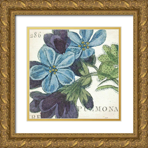 Blue Floral Gold Ornate Wood Framed Art Print with Double Matting by Wild Apple Portfolio