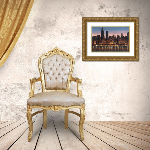 Manhattan Reflection Gold Ornate Wood Framed Art Print with Double Matting by Wiens, James