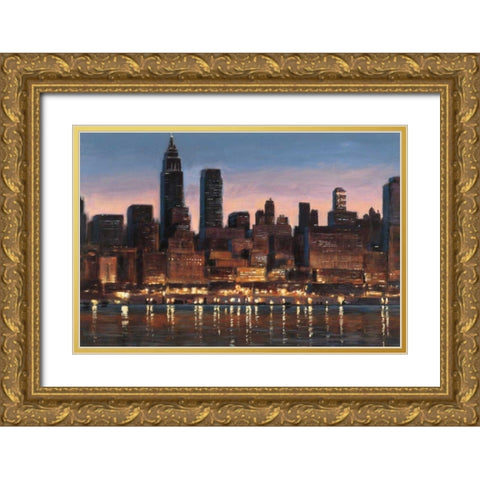 Manhattan Reflection Gold Ornate Wood Framed Art Print with Double Matting by Wiens, James