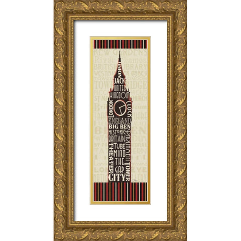 London City Words II Border Gold Ornate Wood Framed Art Print with Double Matting by Pela Studio