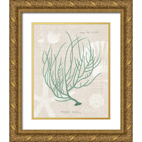 Gorgonia Miniacea on Linen Sea Foam Gold Ornate Wood Framed Art Print with Double Matting by Wild Apple Portfolio