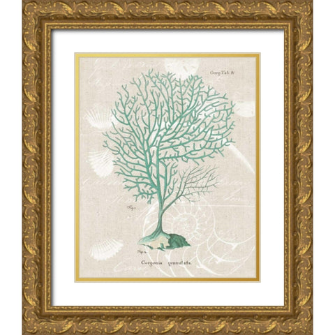 Gorgonia Granulata on Linen Sea Foam Gold Ornate Wood Framed Art Print with Double Matting by Wild Apple Portfolio