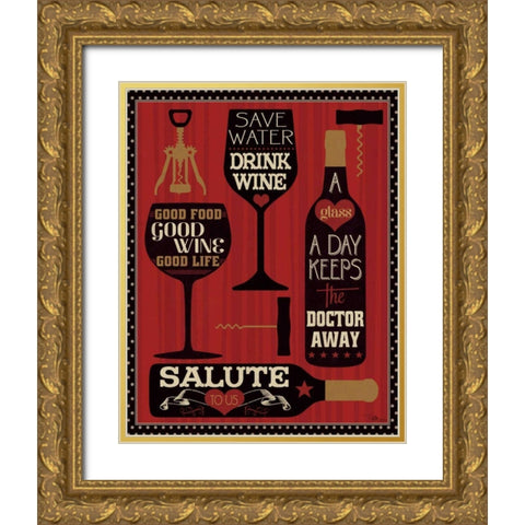 Wine Words II Gold Ornate Wood Framed Art Print with Double Matting by Pela Studio
