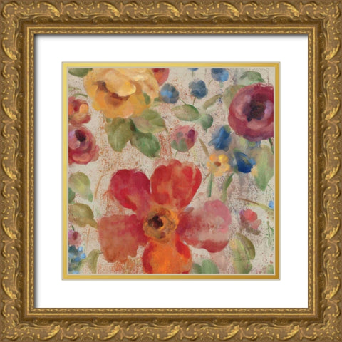 April Rain Flowers II Gold Ornate Wood Framed Art Print with Double Matting by Vassileva, Silvia