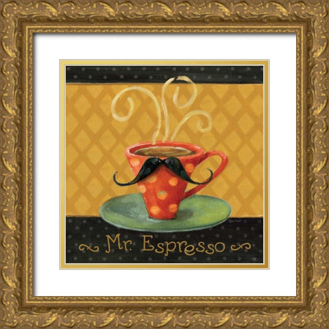 Cafe Moustache III Square Gold Ornate Wood Framed Art Print with Double Matting by Audit, Lisa