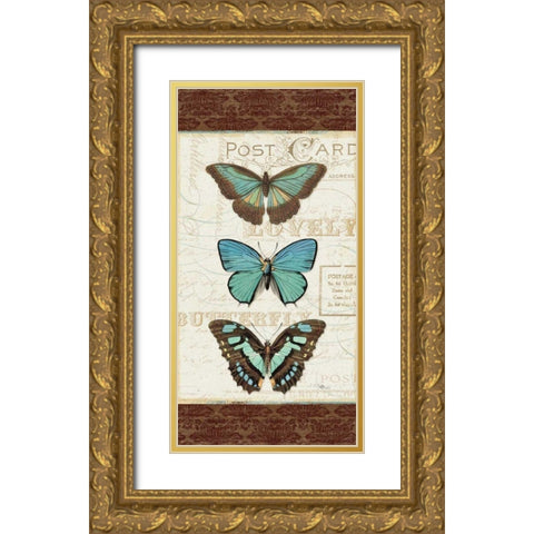 Papillons I Gold Ornate Wood Framed Art Print with Double Matting by Pela Studio
