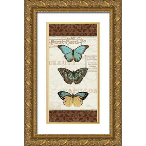 Papillons II Gold Ornate Wood Framed Art Print with Double Matting by Pela Studio
