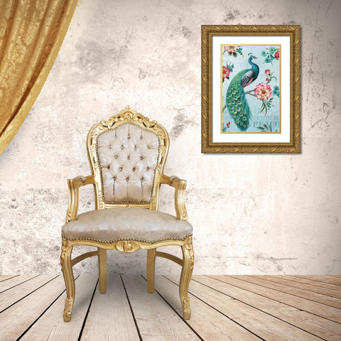 Blue Feathered Peacock I Gold Ornate Wood Framed Art Print with Double Matting by Audit, Lisa