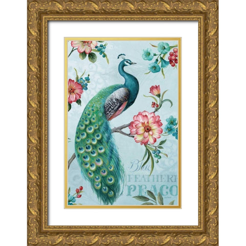 Blue Feathered Peacock I Gold Ornate Wood Framed Art Print with Double Matting by Audit, Lisa