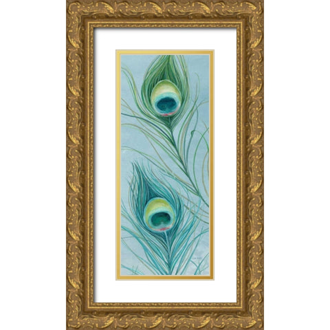 Blue Feathered Peacock VI Gold Ornate Wood Framed Art Print with Double Matting by Audit, Lisa