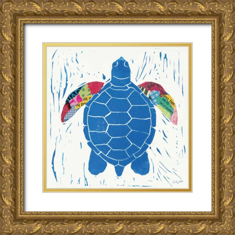 Sea Creature Turtle Color Gold Ornate Wood Framed Art Print with Double Matting by Prahl, Courtney