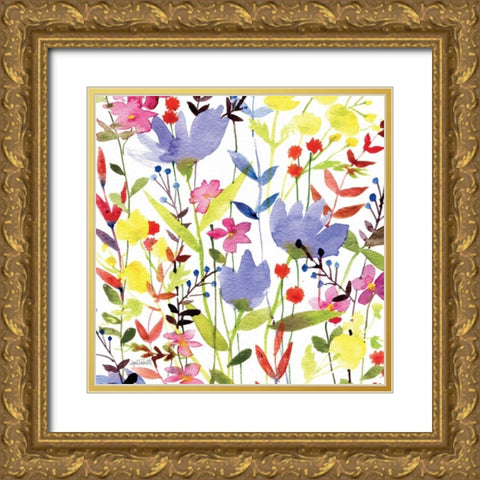 Annes Flowers Crop I Gold Ornate Wood Framed Art Print with Double Matting by Tavoletti, Anne