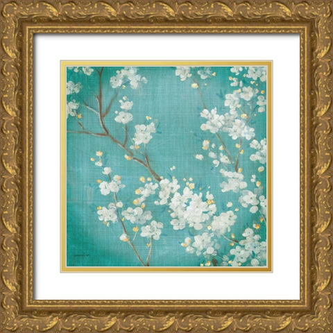 White Cherry Blossoms II Gold Ornate Wood Framed Art Print with Double Matting by Nai, Danhui