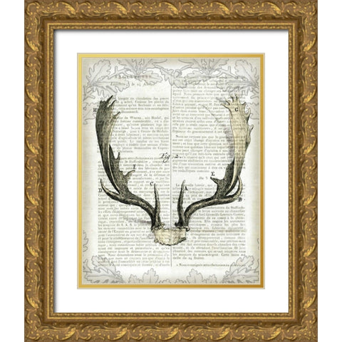 Regal Antlers on Newsprint II Gold Ornate Wood Framed Art Print with Double Matting by Schlabach, Sue