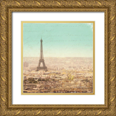 Eiffel Landscape Letter Blue II Gold Ornate Wood Framed Art Print with Double Matting by Schlabach, Sue