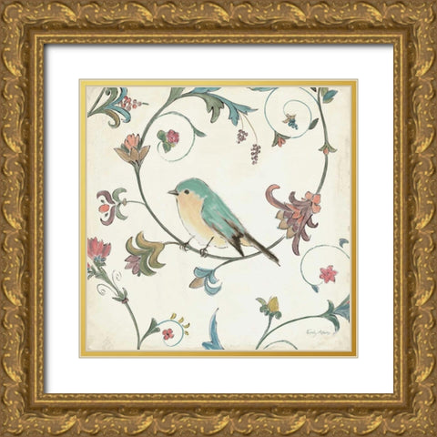 Birds Gem II Gold Ornate Wood Framed Art Print with Double Matting by Adams, Emily