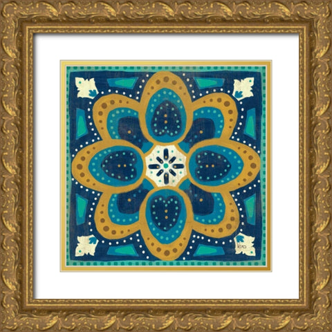 Proud as a Peacock Tile I Gold Ornate Wood Framed Art Print with Double Matting by Charron, Veronique