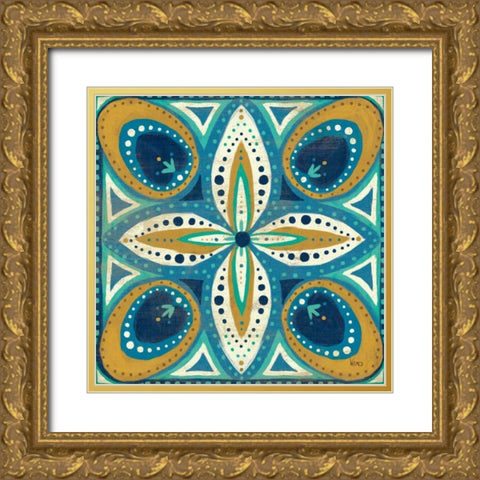 Proud as a Peacock Tile II Gold Ornate Wood Framed Art Print with Double Matting by Charron, Veronique