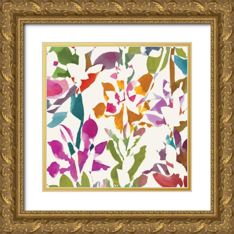 Pink Garden Square III White Gold Ornate Wood Framed Art Print with Double Matting by Wild Apple Portfolio