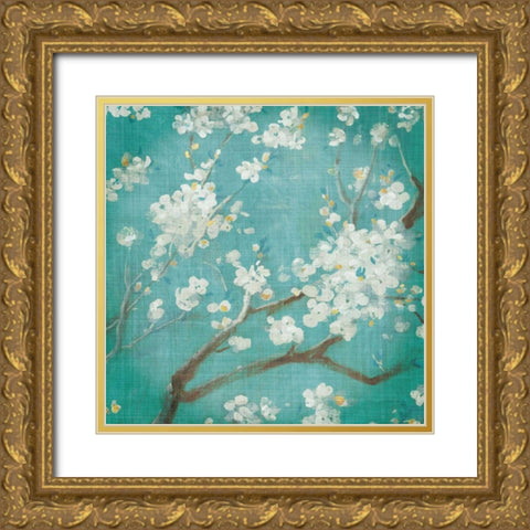 White Cherry Blossoms I Gold Ornate Wood Framed Art Print with Double Matting by Nai, Danhui