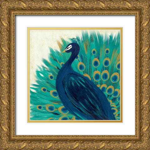 Proud as a Peacock II Gold Ornate Wood Framed Art Print with Double Matting by Charron, Veronique
